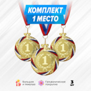 Призовые медали номинальные на ленте за 1 место. Набор для награждения подарочный 3 шт.