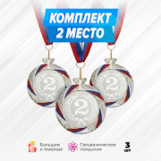 Призовые медали номинальные на ленте за 2 место. Набор для награждения подарочный 3 шт.