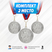 Медали круглые на ленте за 2 место. Набор для награждения подарочный 3 шт.